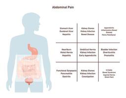 Abdominal ache map. Medical infographic or self-help guide. Spasm vector