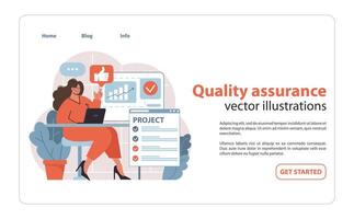 Quality Control in Project Management set. Manager reviewing performance. vector