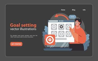 Strategically planning Goal Setting on a digital dashboard. Flat illustration vector