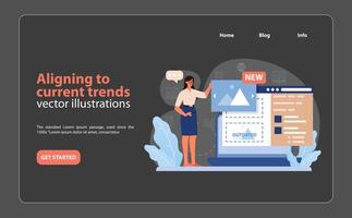Trend Alignment in Branding. An engaging illustration that portrays a marketer updating. vector