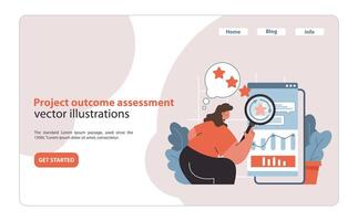 Project Outcome Analysis. Manager scrutinizes performance data, pinpointing. vector