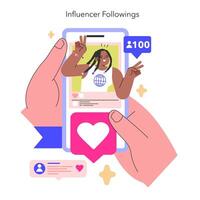 Influencer Followings concept Hands hold a smartphone showcasing a popular influencer, symbolizing the impact of social media presence The digital connection phenomenon illustration vector
