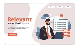 Focused professional emphasizing Relevant component of SMART objectives. Flat illustration vector