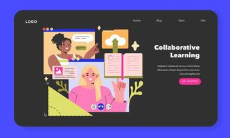 Collaborative Learning concept Peers engage in digital interaction, highlighting the importance of shared knowledge and online educational communities illustration vector