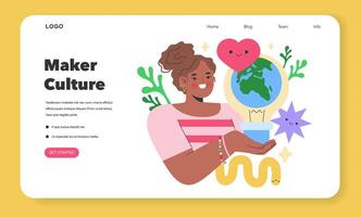Maker Culture concept A joyful creator embodies the spirit of DIY, holding the world where innovation and love for crafting merge A celebration of creativity illustration vector