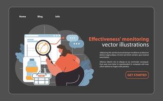 A focused marketer scrutinizes analytics on a computer dashboard. vector