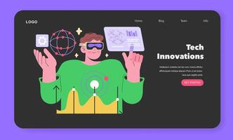 Maker Culture concept Man with VR headset interacts with futuristic technology, symbolizing the cutting-edge of tech innovations and virtual possibilities illustration vector