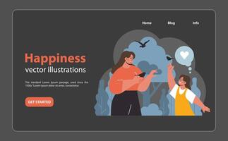 Mother and daughter sharing a joyful moment with birds in nature. Flat illustration vector