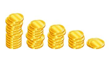 Gold coins in 3d style realistic illustration. Columns coins in ascending order. Banner design for bank and financial sector. vector