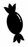 Black silhouette of a candy. Isolated on white backdrop. Simple design of a bonbon. Concept of sweets, minimalism, treat icon. Print, design element, template, logo. vector
