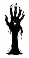 Black silhouette of a zombie hand rising from the ground isolated on a white background. Eerie Zombie hand outline. Concept of horror, Halloween, creepy design. Print, icon, design element vector