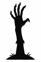 Black silhouette of a zombie hand rising from the ground isolated on a white background. Eerie Zombie hand outline. Concept of horror, Halloween, creepy design. Print, icon, design element vector