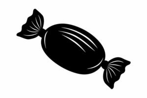 Black silhouette of a candy. Isolated on white background. Simple design of a bonbon. Concept of sweets, minimalism, treat icon. Print, design element, template, logo. vector