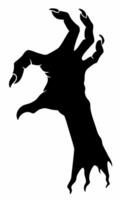 Black silhouette of creepy zombie hand isolated on a white background. Eerie monster hand outline. Concept of horror, Halloween, creepy design. Print, icon, design element. Graphic art vector