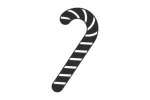 Black silhouette of candy cane with striped pattern isolated on white background. Traditional festive treat icon in minimalist style. Concept of Christmas, confectionery. Design element, print. vector
