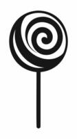 Black silhouette of a lollipop with a swirled pattern. Isolated on white background. Sweet candy icon in a minimalist style. Concept of confectionery, dessert. Print, design element. vector
