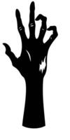 Black silhouette of creepy zombie hand isolated on a white background. Eerie Zombie hand outline. Concept of horror, Halloween, creepy design. Print, icon, design element vector