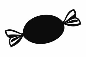 Black silhouette of a wrapped candy. Isolated on white background. Simple and bold design of a bonbon. Concept of sweets, minimalism, treat icon. Print, design element. vector