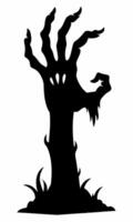 Black silhouette of a zombie hand rising from the ground isolated on a white background. Eerie Zombie hand outline. Concept of horror, Halloween, creepy design. Print, icon, design element vector