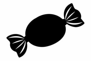 Black silhouette of a wrapped candy. Isolated on white background. Simple and bold design of a bonbon. Concept of sweets, minimalism, treat icon. Print, design element. vector