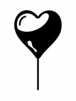 Black silhouette of heart-shaped lollipop. Isolated on white background. Sweet candy icon in a minimalist style. Concept of confectionery, love, dessert. Print, design element. vector