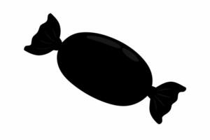 Black silhouette of a candy. Isolated on white background. Simple design of a bonbon. Concept of sweets, minimalism, treat icon. Print, design element, template, logo. vector