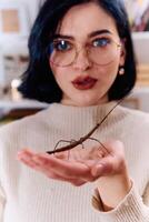 Young Woman Captured in a Beautiful Moment with Her Stick Insect , Medauroidea Extradentata photo