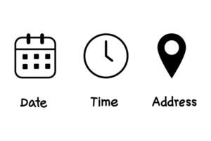 Date Time Address icon on white background. vector