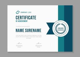 modern blue certificate design template. certificate of appreciation with gold badge vector