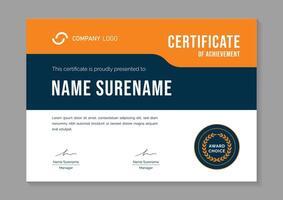 modern yellow and orange certificate design template. certificate of appreciation with gold badge vector
