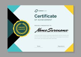 modern blue certificate design template. certificate of appreciation with gold badge vector