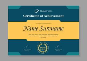 modern blue and yellow certificate design template. certificate of appreciation with gold badge vector