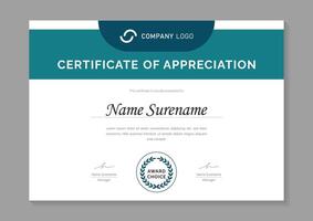 modern blue certificate design template. certificate of appreciation with gold badge vector