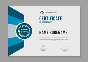 modern blue certificate design template. certificate of appreciation with gold badge vector