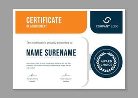 modern yellow and orange certificate design template. certificate of appreciation with gold badge vector