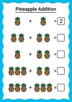Pineapple Addition Worksheet for Kids vector
