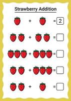 Strawberry Addition Worksheet for Kids vector