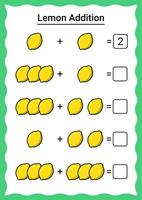 Lemon Addition Worksheet for Kids vector