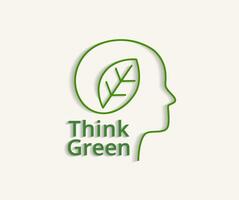 Nature concept with green leaves and the text think Green. vector