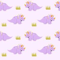 Childrens animals background. Triceratops dinosaurs seamless pattern on a light background vector