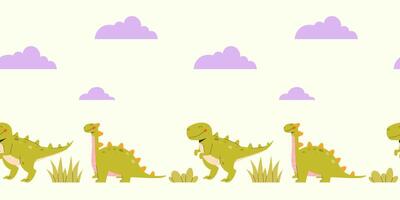 Childrens cute background. Seamless horizontal pattern with dinosaurs vector