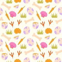 Childrens cute background. Seamless pattern with dinosaur eggs, shells, bones vector