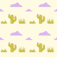 Childrens cute background. Cacti and clouds seamless pattern vector
