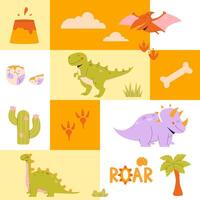 Childrens animals background. Geometric seamless pattern with dinosaurs vector