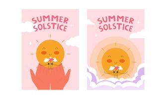Summer solstice. Longest day of the year. Poster set vector