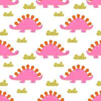 Childrens animals background. Seamless pattern with pink dinosaurs on a light background vector