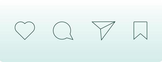 Minimalist social media icons, Like, comment, share and save icons. social media network flat icon set for Instagram ui editable eps in stroke and outline for mobile and web app vector