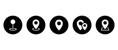 Location marker, map pin icon set on black circle vector