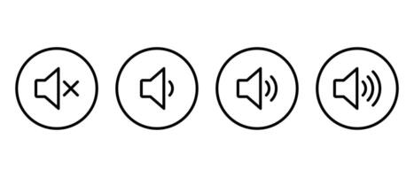 Speaker volume icon set on circle line. Level sound button vector