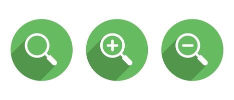 Magnifying glass and zoom icon with long shadow vector